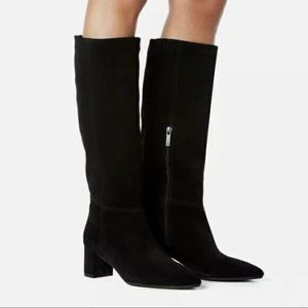 Aquatalia Karly Suede Leather Heeled Knee High Boots Black Size 10